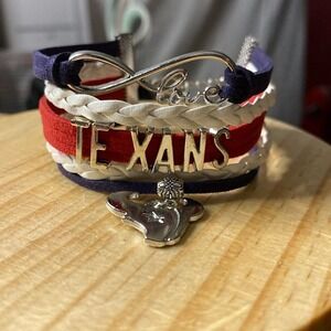 Texans Bracelet NFL Football Team Jewelry Charm Bangle Red White Blue H-Town 7in